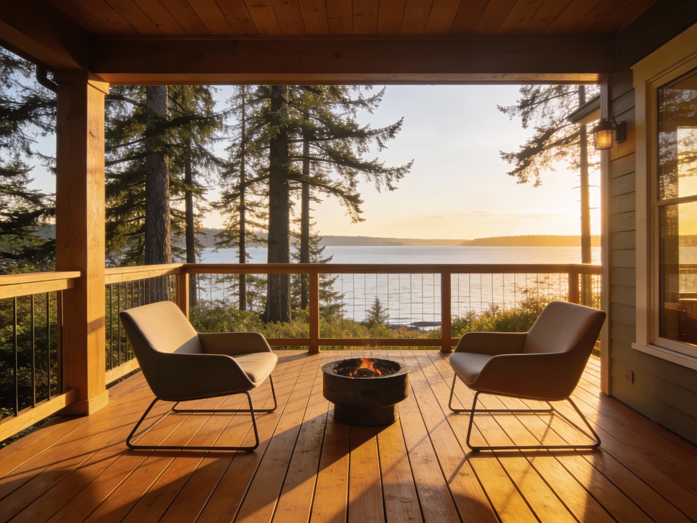 Whidbey Island deck with a view and staged chairs