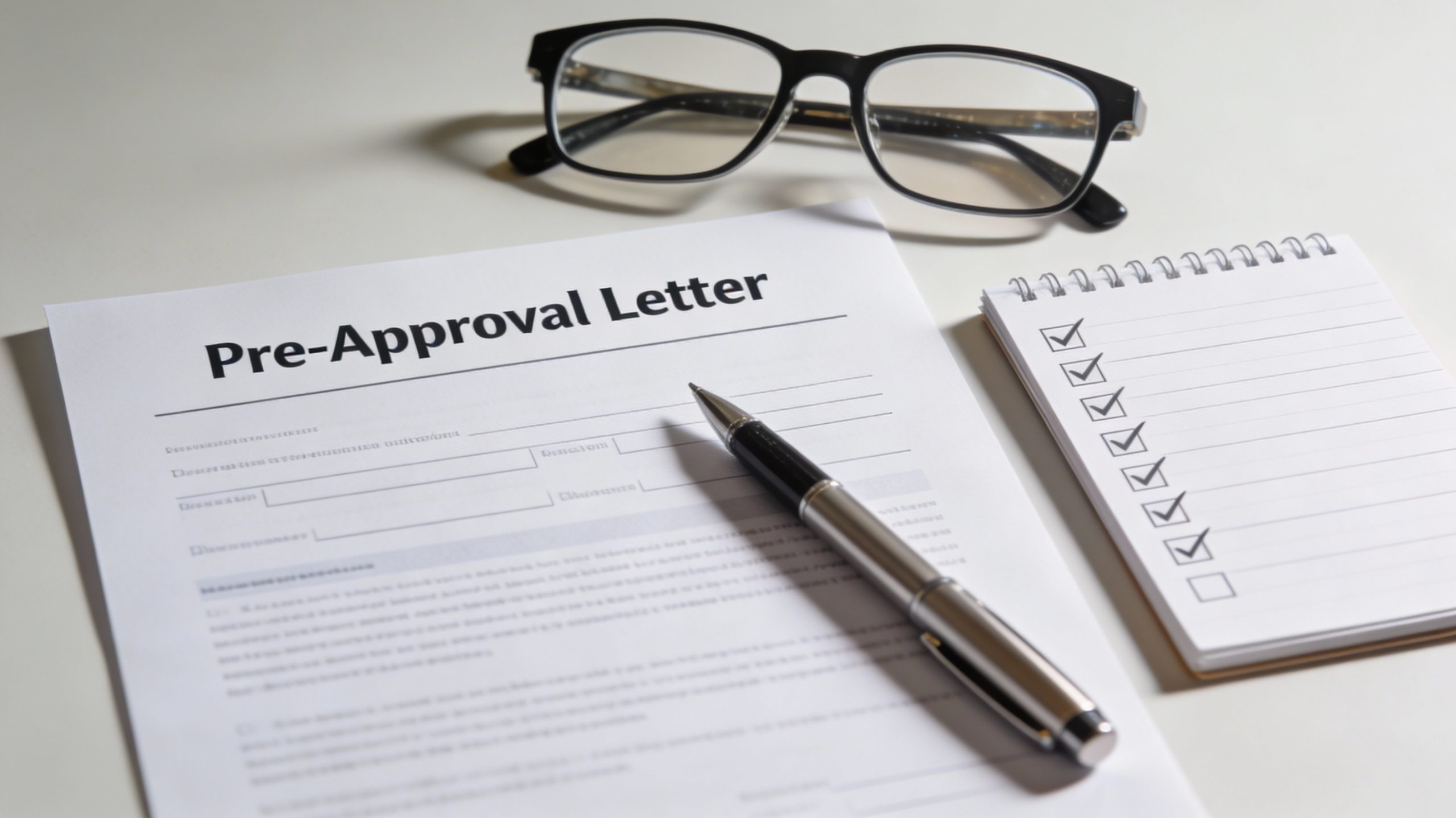 Pre-approval letter and offer paperwork on a table