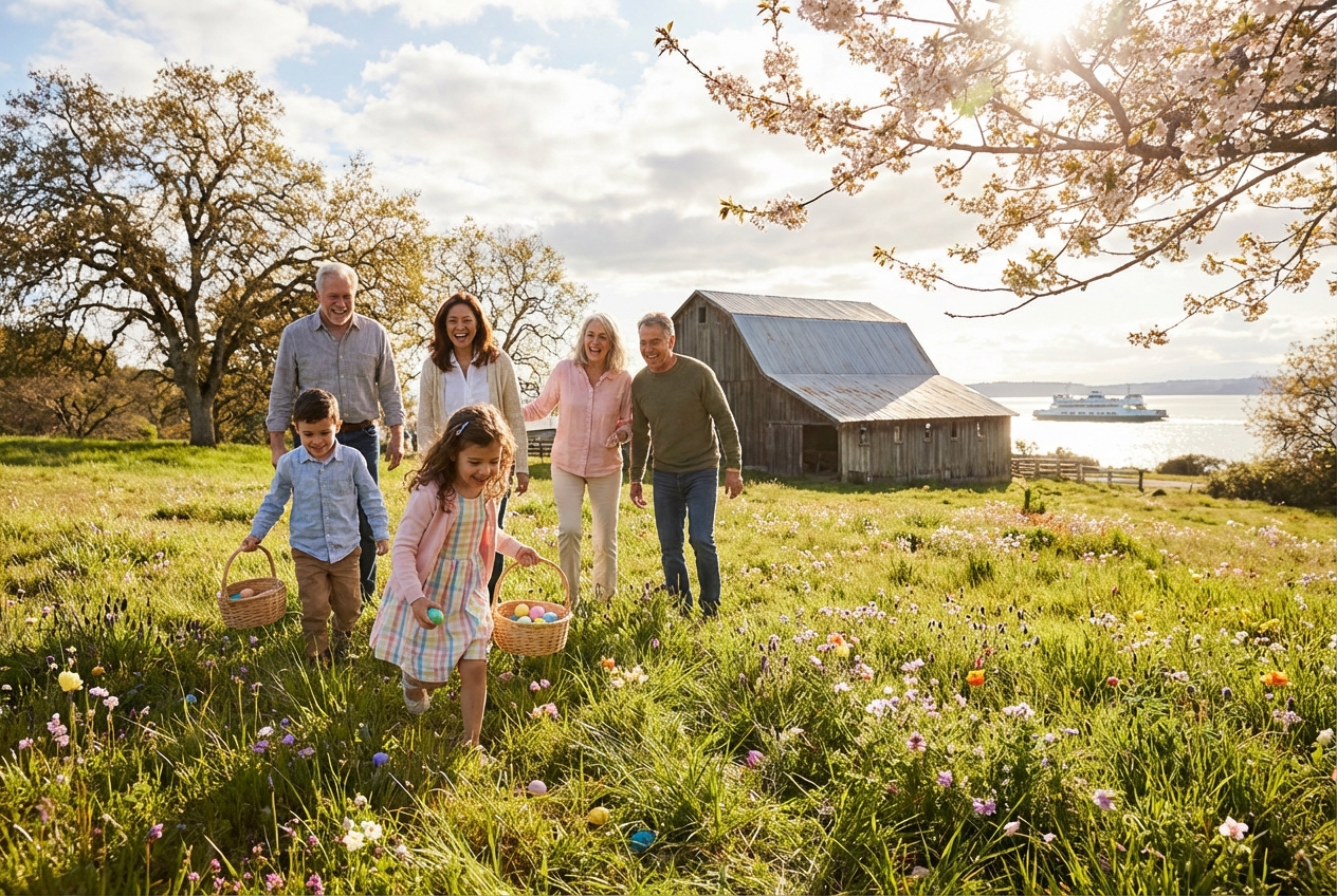 South Whidbey Easter egg hunt scene with spring color and family energy