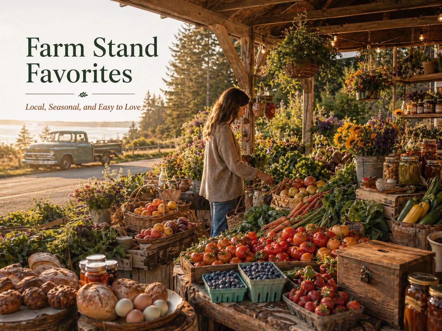 Farm stand themed image showing a welcoming local produce stop on Whidbey Island