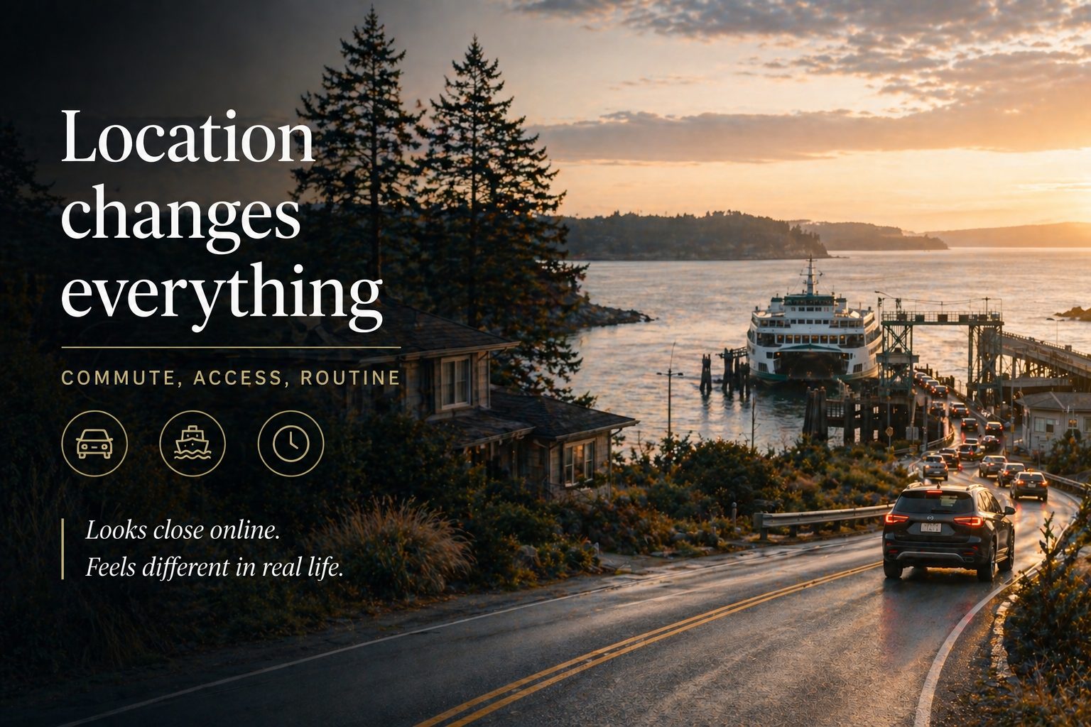 Ferry or coastal access themed image supporting a section about Whidbey commute and access realities