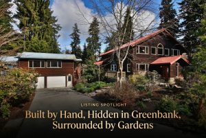 Premium editorial hero for Built by Hand, Hidden in Greenbank, Surrounded by Gardens featuring the handcrafted Greenbank estate with refined overlay text