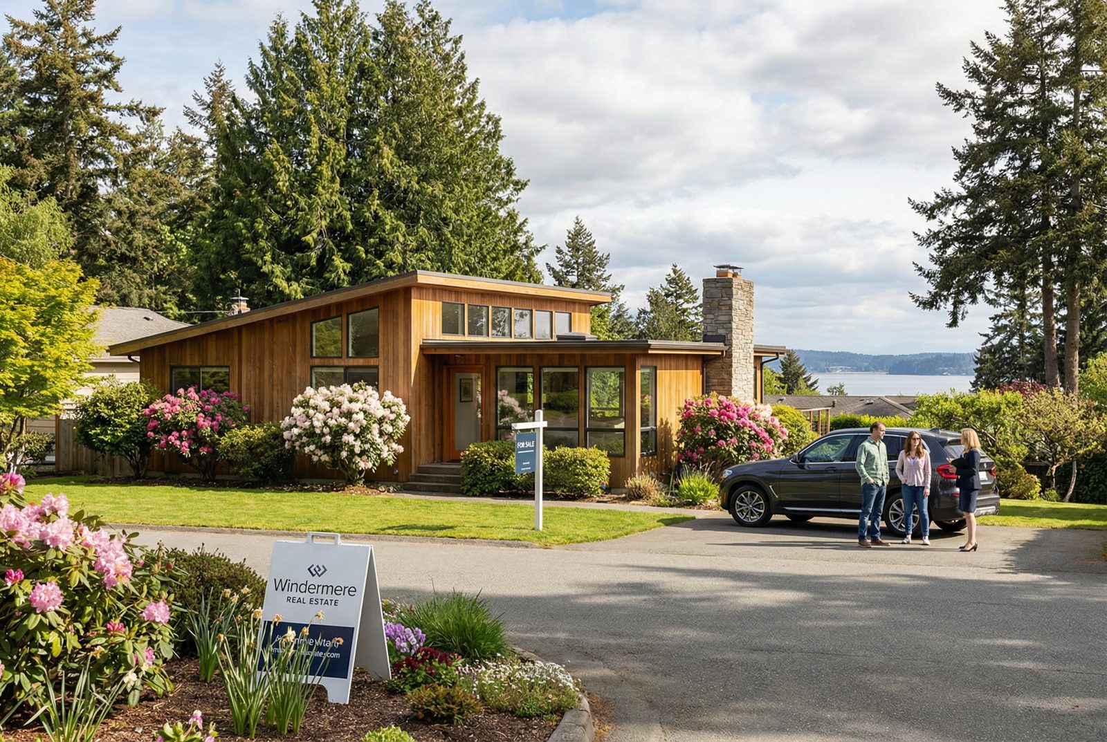 Clean editorial South Whidbey neighborhood scene illustrating rising buyer activity and spring market momentum