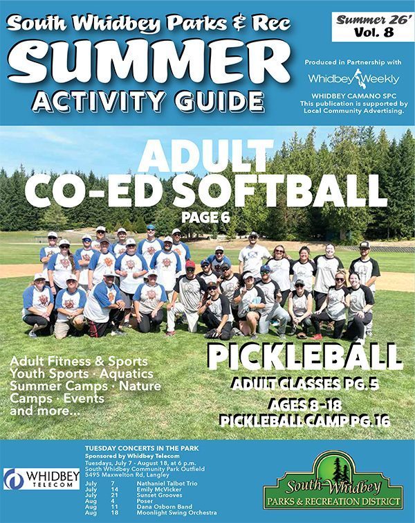 Summer camp and outdoor activity themed visual for South Whidbey families planning kids programs and nature camps