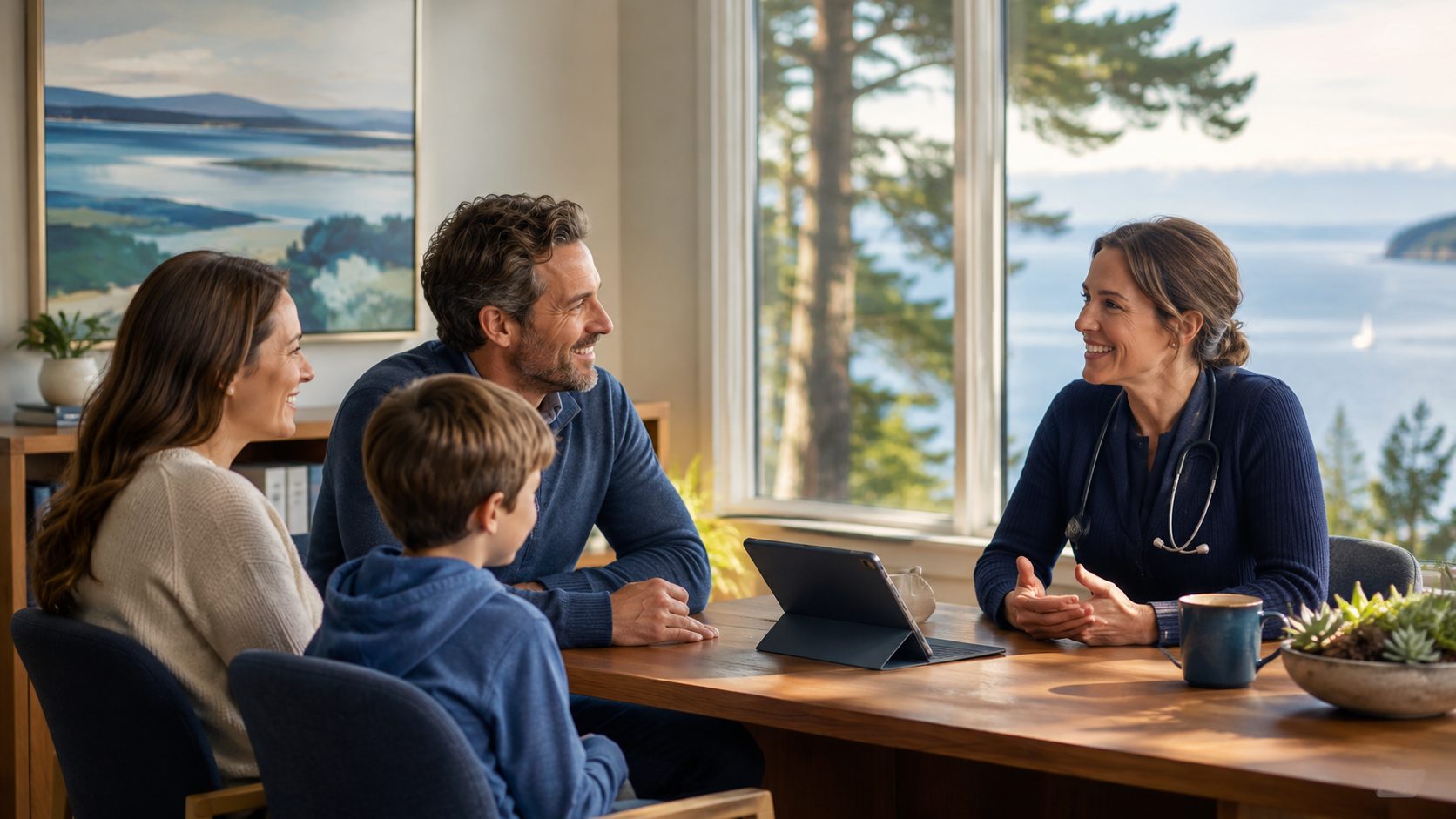 Everyday healthcare visit on Whidbey Island with a calm primary care consultation in a natural-light clinic setting