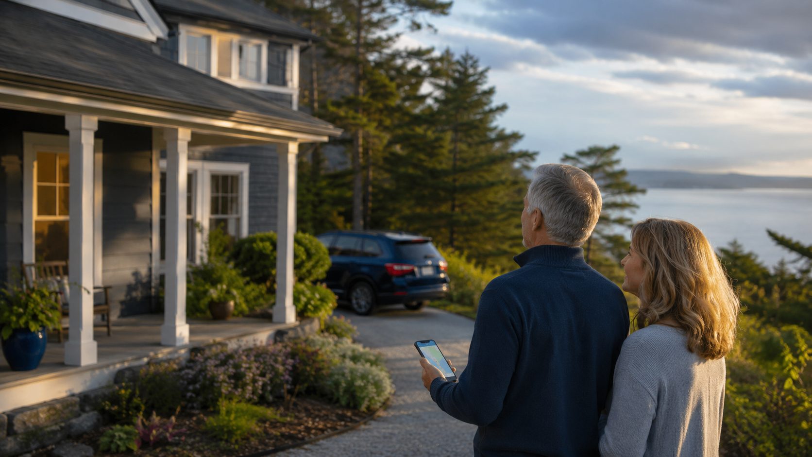 Whidbey Island home and driveway scene representing choosing a home with healthcare access and daily-life logistics in mind