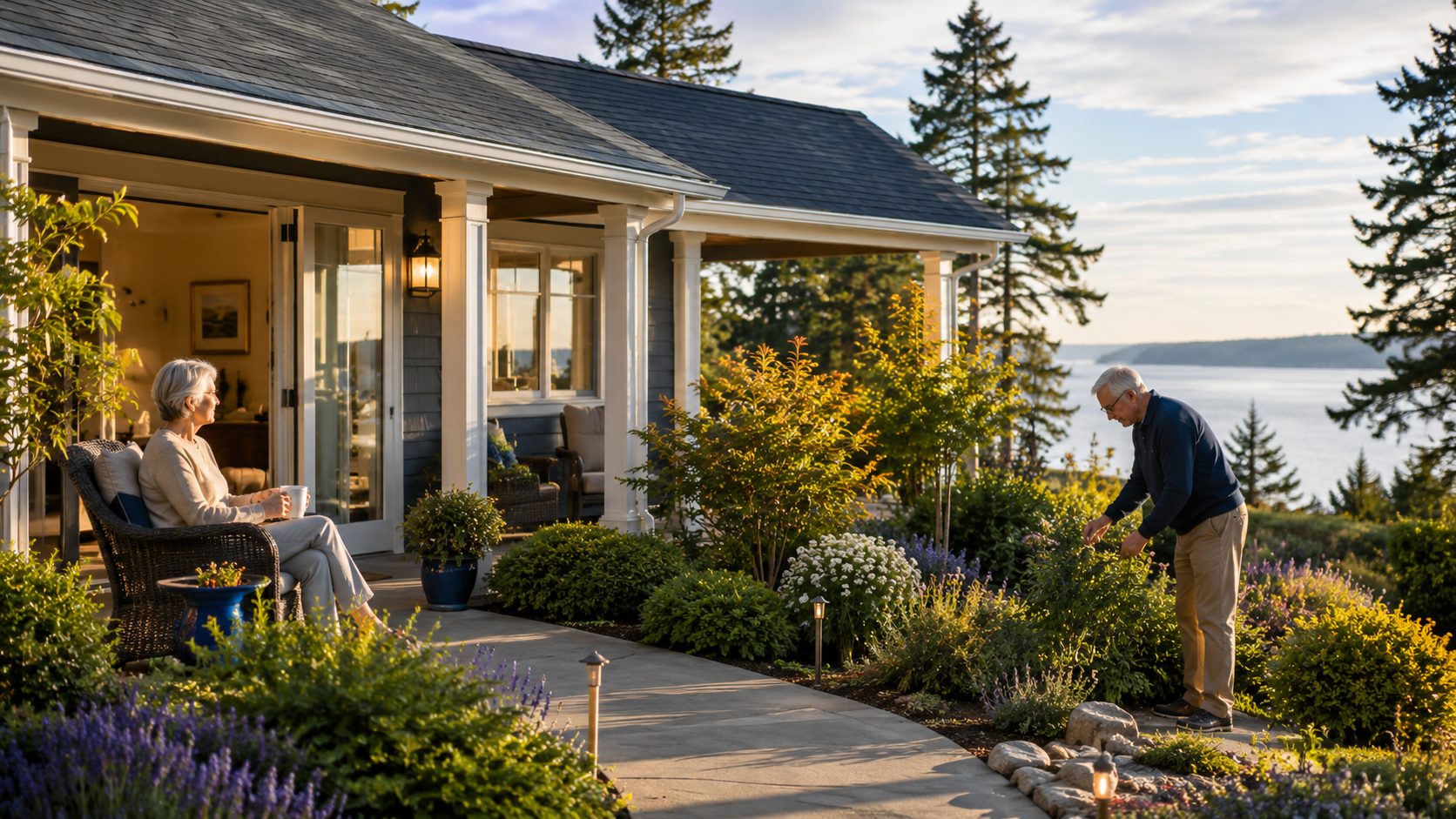 Comfortable Whidbey Island home with an easy garden path and peaceful outdoor living for aging in place