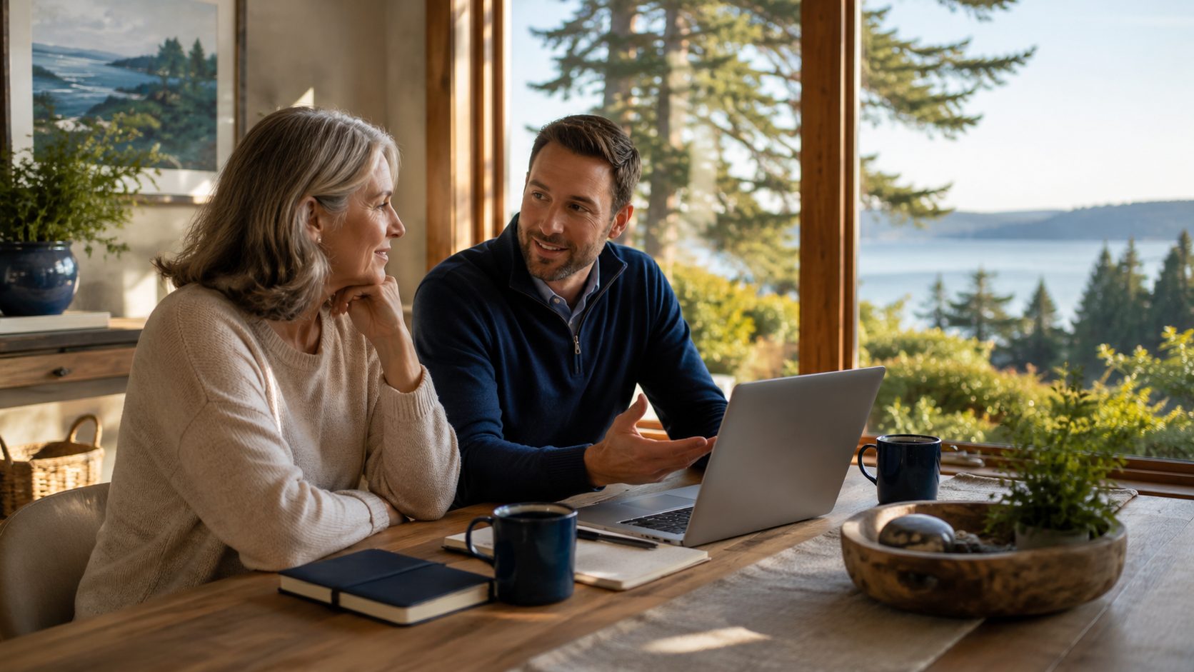 Whidbey Island homeowner having a calm local real estate planning conversation about next-step housing options