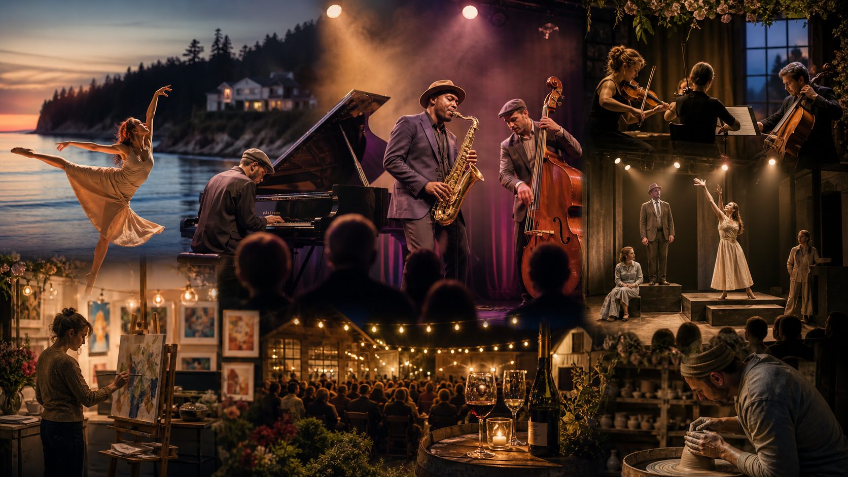 Whidbey Island live music and arts scene representing May concerts, jazz, dance, theater, and community performances