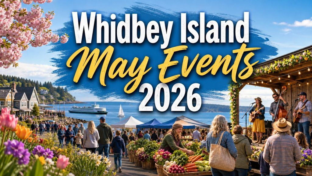Whidbey Island May 2026 events guide with spring flowers, music, markets, and community festival energy
